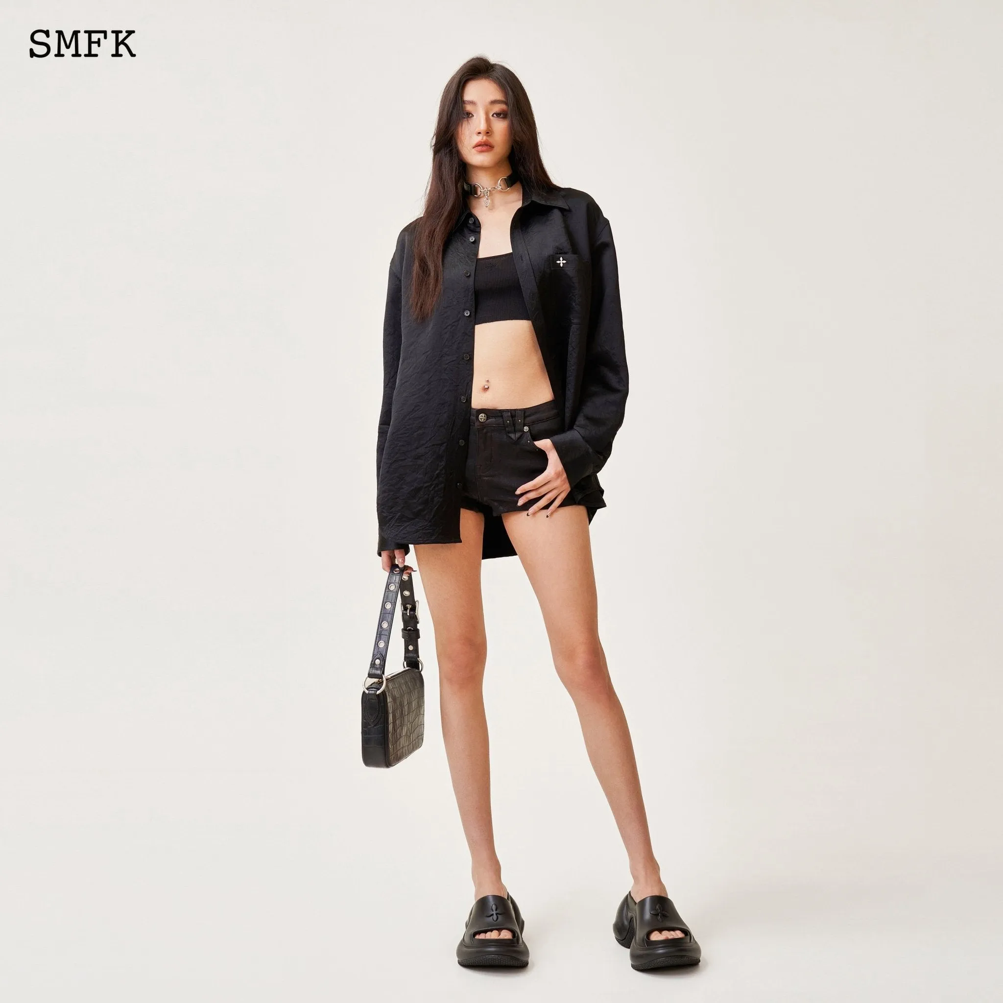Compass Wave High-Heel Bumper Sandal In Black