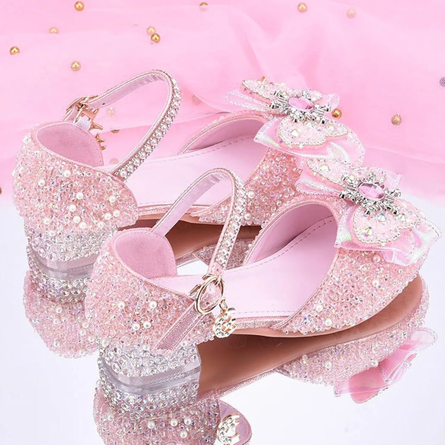 IWIHMIV Girls Dress Mary Jane Shoes Non Slip Low Heel Princess Shoes for Girls Hook and Loop Party Wedding for Little