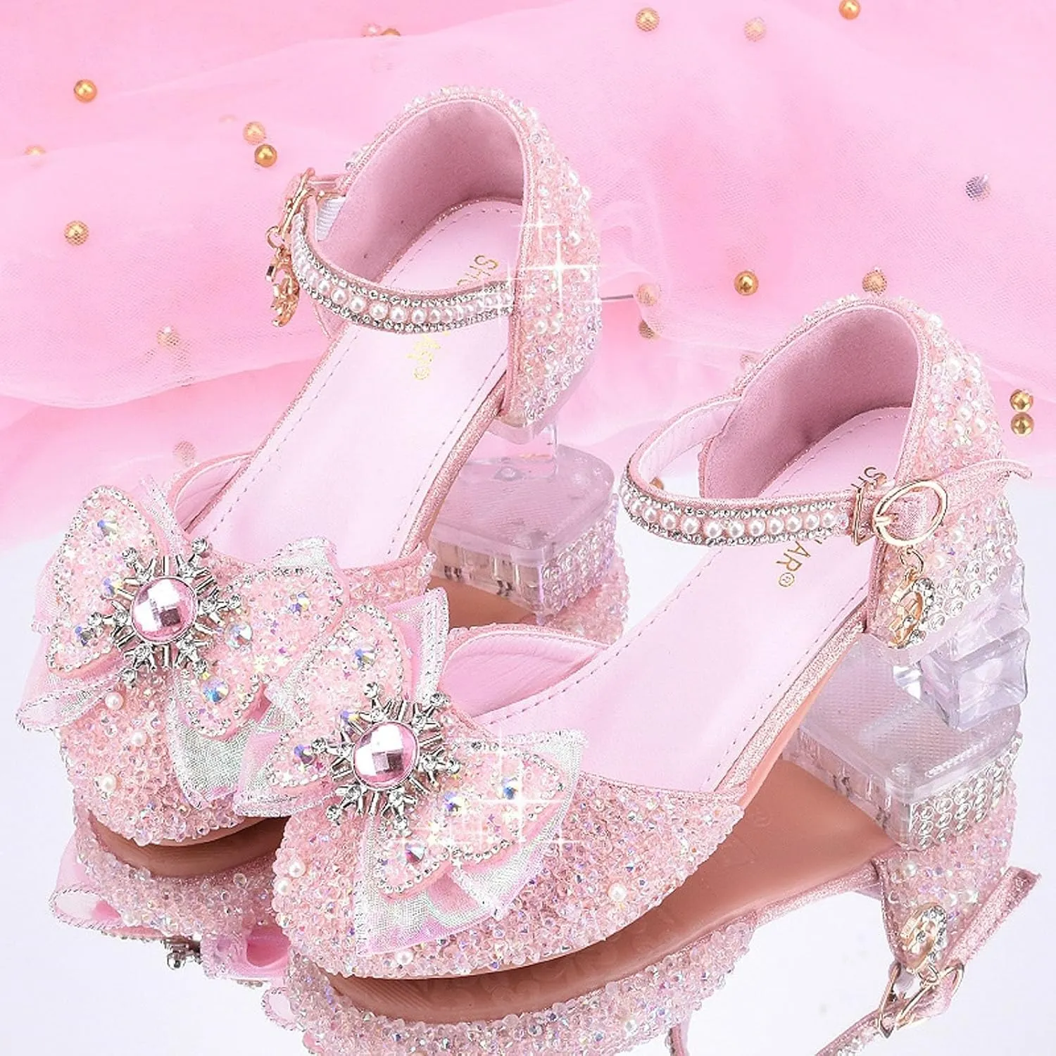 IWIHMIV Girls Dress Mary Jane Shoes Non Slip Low Heel Princess Shoes for Girls Hook and Loop Party Wedding for Little