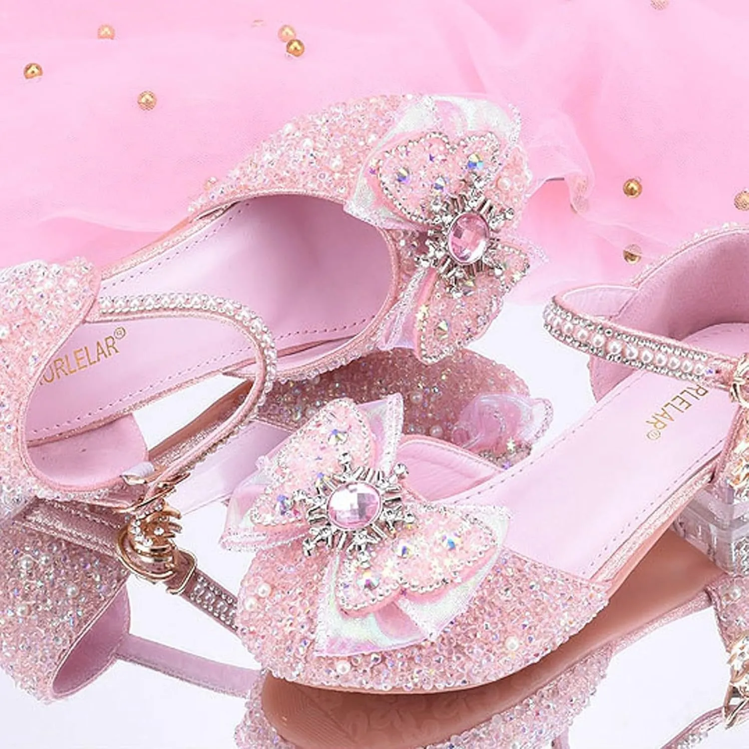 IWIHMIV Girls Dress Mary Jane Shoes Non Slip Low Heel Princess Shoes for Girls Hook and Loop Party Wedding for Little