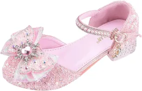 IWIHMIV Girls Dress Mary Jane Shoes Non Slip Low Heel Princess Shoes for Girls Hook and Loop Party Wedding for Little
