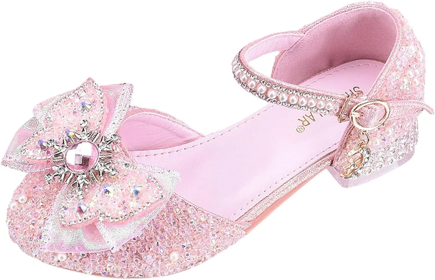 IWIHMIV Girls Dress Mary Jane Shoes Non Slip Low Heel Princess Shoes for Girls Hook and Loop Party Wedding for Little