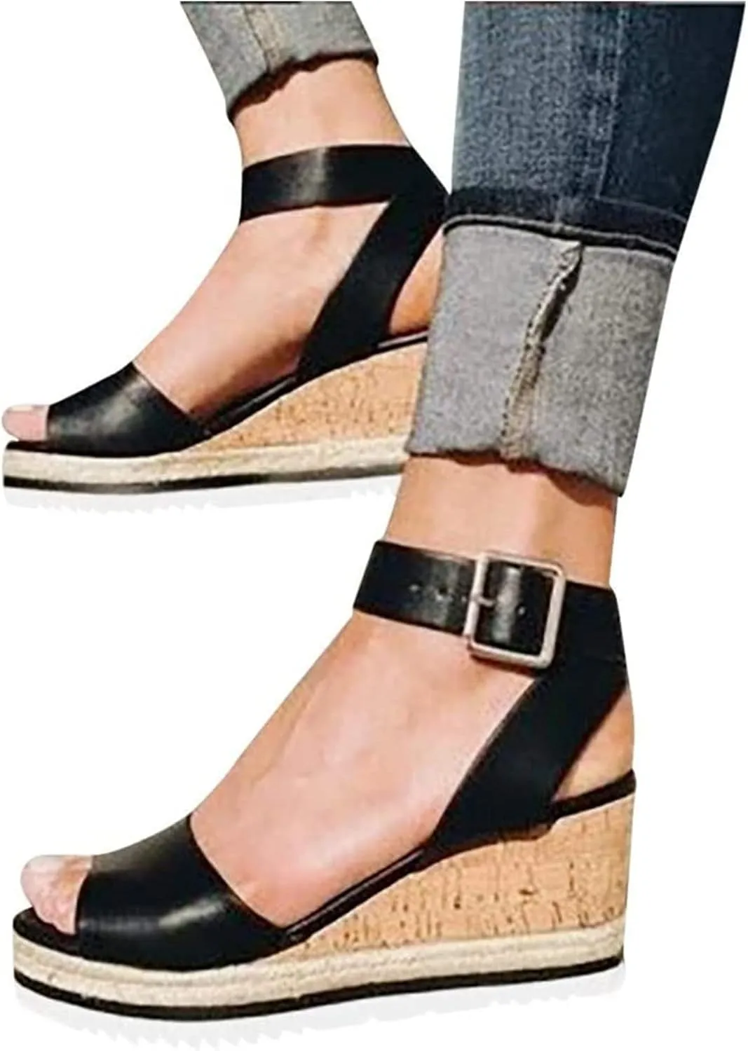 Ladmiple Summer Sandals for Women 2023 Platform Slip On Strappy Wedge Sandals Open Toe Casual Comfy Beach Mid Heel Shoes