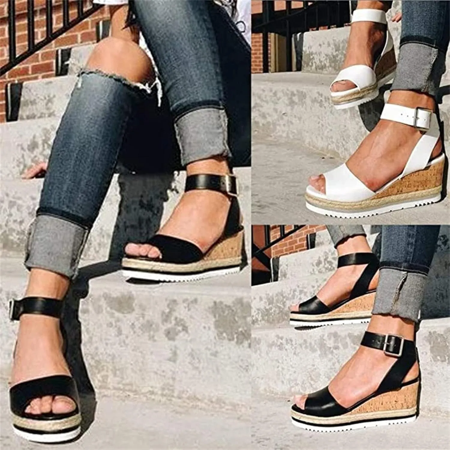 Ladmiple Summer Sandals for Women 2023 Platform Slip On Strappy Wedge Sandals Open Toe Casual Comfy Beach Mid Heel Shoes
