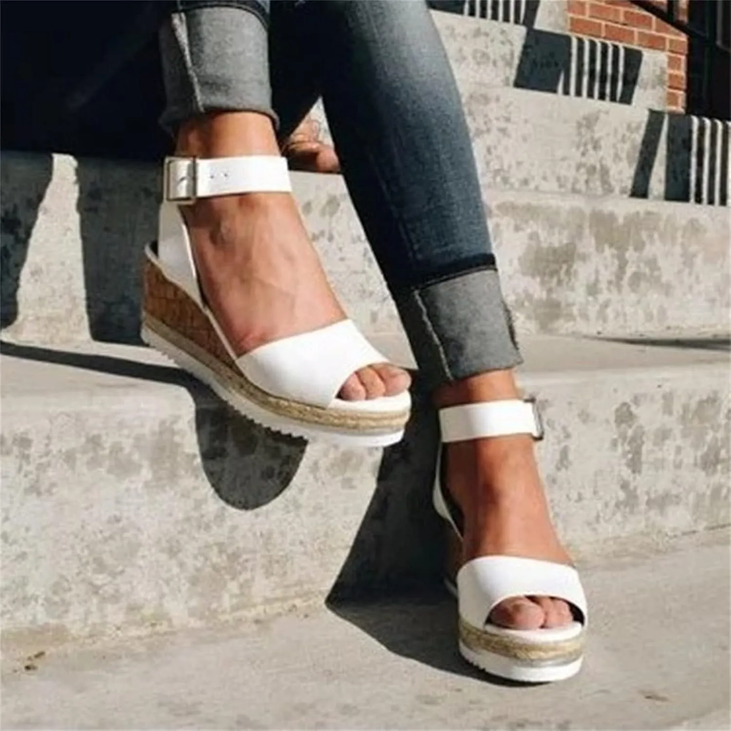 Ladmiple Summer Sandals for Women 2023 Platform Slip On Strappy Wedge Sandals Open Toe Casual Comfy Beach Mid Heel Shoes
