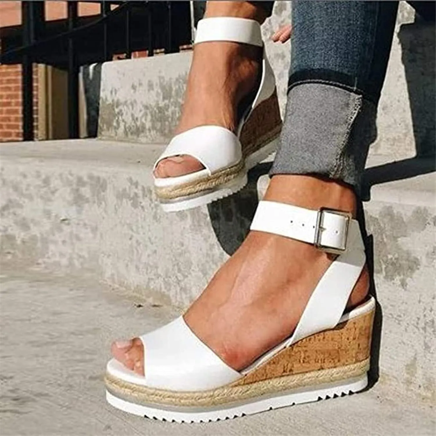 Ladmiple Summer Sandals for Women 2023 Platform Slip On Strappy Wedge Sandals Open Toe Casual Comfy Beach Mid Heel Shoes