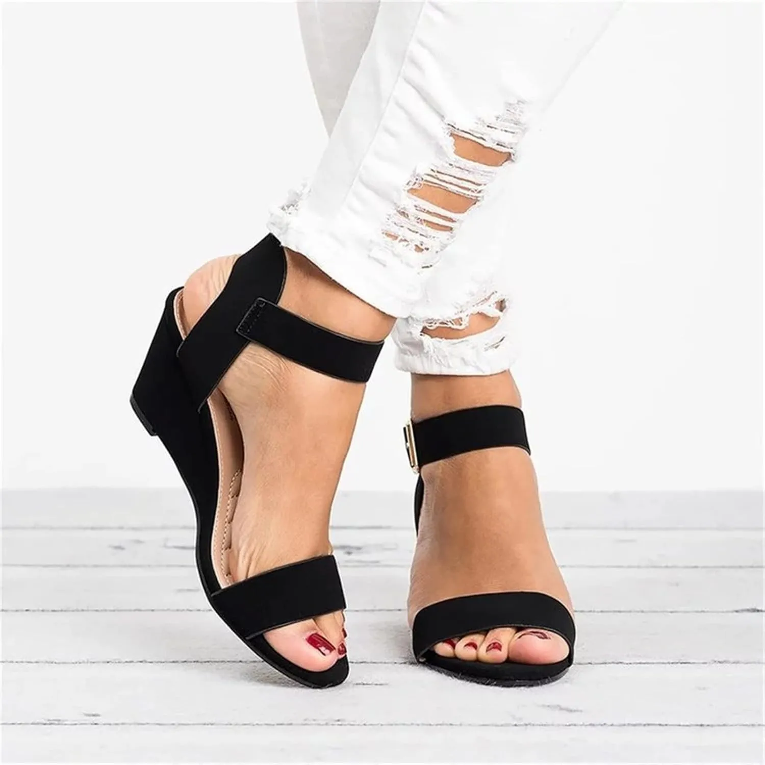 Ladmiple Wedge Sandals for Women Dressy 2023 Comfy Slip-On Ankle Strap Sandal Summer Casual Beach Shoe Open Toe Platform
