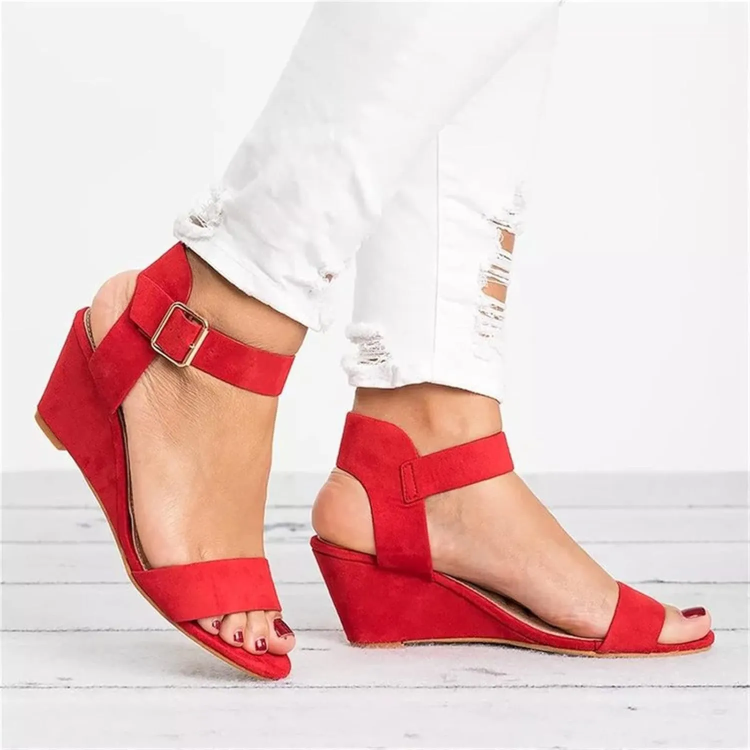 Ladmiple Wedge Sandals for Women Dressy 2023 Comfy Slip-On Ankle Strap Sandal Summer Casual Beach Shoe Open Toe Platform