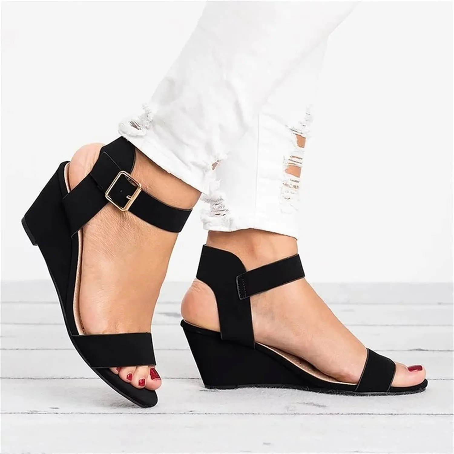 Ladmiple Wedge Sandals for Women Dressy 2023 Comfy Slip-On Ankle Strap Sandal Summer Casual Beach Shoe Open Toe Platform