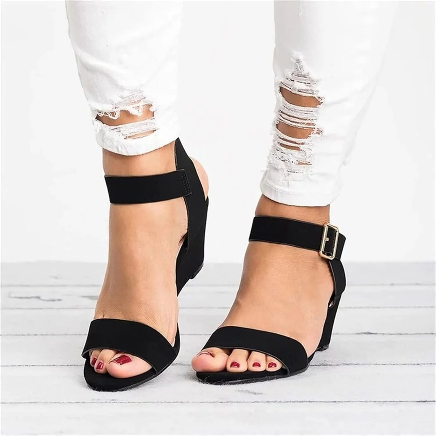 Ladmiple Wedge Sandals for Women Dressy 2023 Comfy Slip-On Ankle Strap Sandal Summer Casual Beach Shoe Open Toe Platform