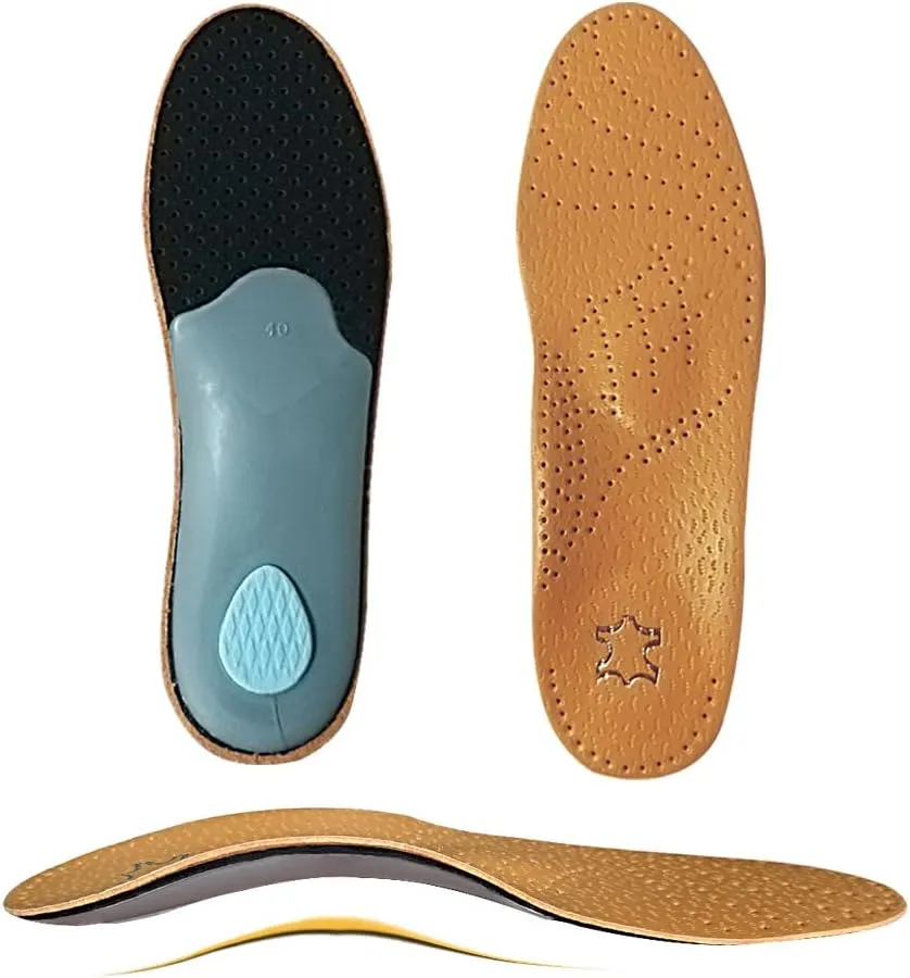 Leather Orthotic Inserts with Metatarsal Pad, 3/4 Arch Support Insoles Shoe and Padding at The Heel for Men and Women (EU37-38/US W7-8, Leather Orthotic Inserts)