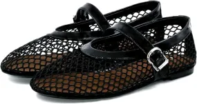 Mesh Ballet Flats for Women Round Toe Buckle Strap Comfy Casua Office Ballerina Mary Jane Flats Shoes