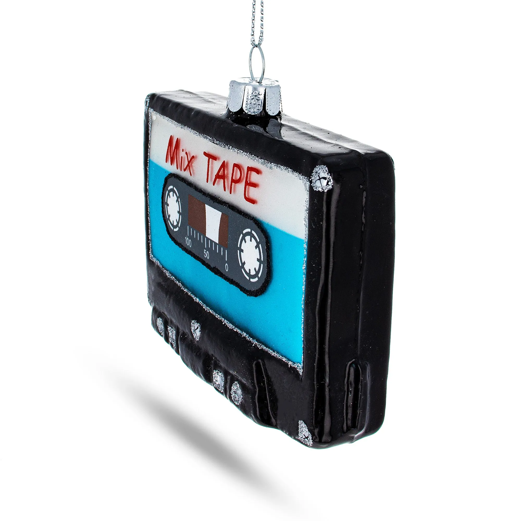 Retro Cassette Tape Glass Christmas Ornament
