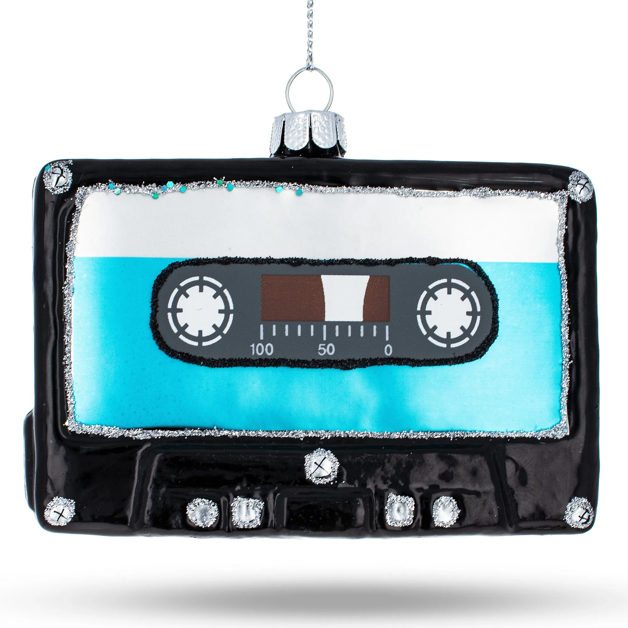 Retro Cassette Tape Glass Christmas Ornament