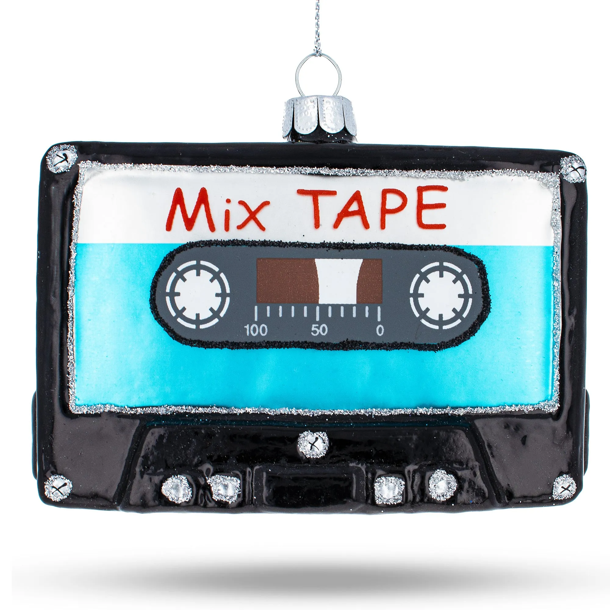 Retro Cassette Tape Glass Christmas Ornament