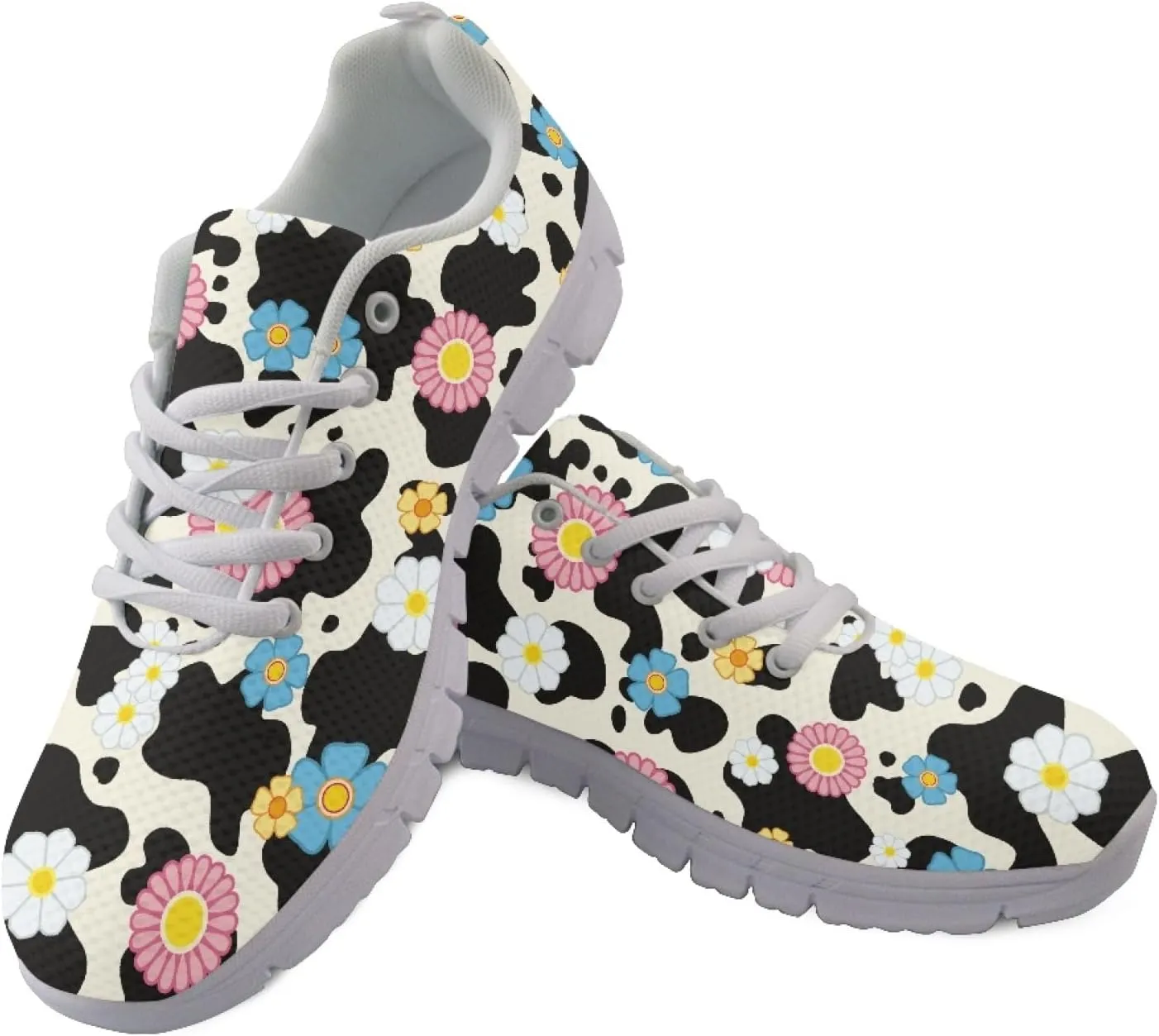 Wanyint Pink Heart Print Women Sneakers Athletic Shoes Lightweight Walking Shoes for Outdoor Tennis Footwear