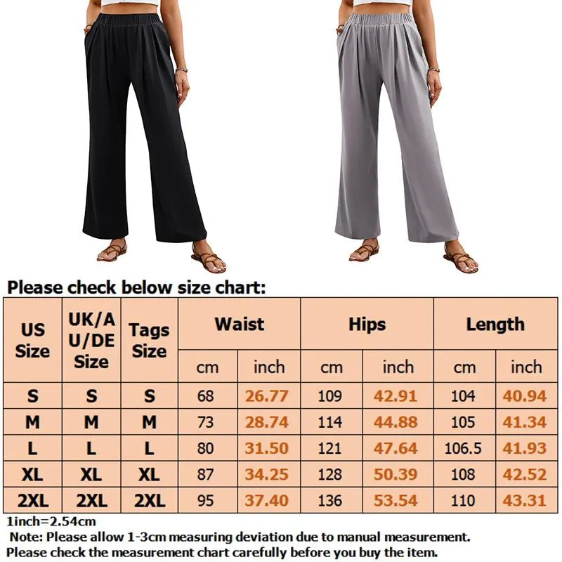 Women'S Mid-High Waist Elastic Wide Leg Trousers Casual Yoga Comfor Pants in Gray or Black with Pockets Womenswear Bottom