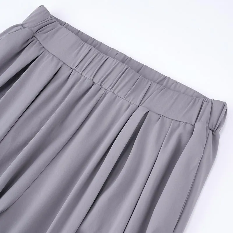 Women'S Mid-High Waist Elastic Wide Leg Trousers Casual Yoga Comfor Pants in Gray or Black with Pockets Womenswear Bottom