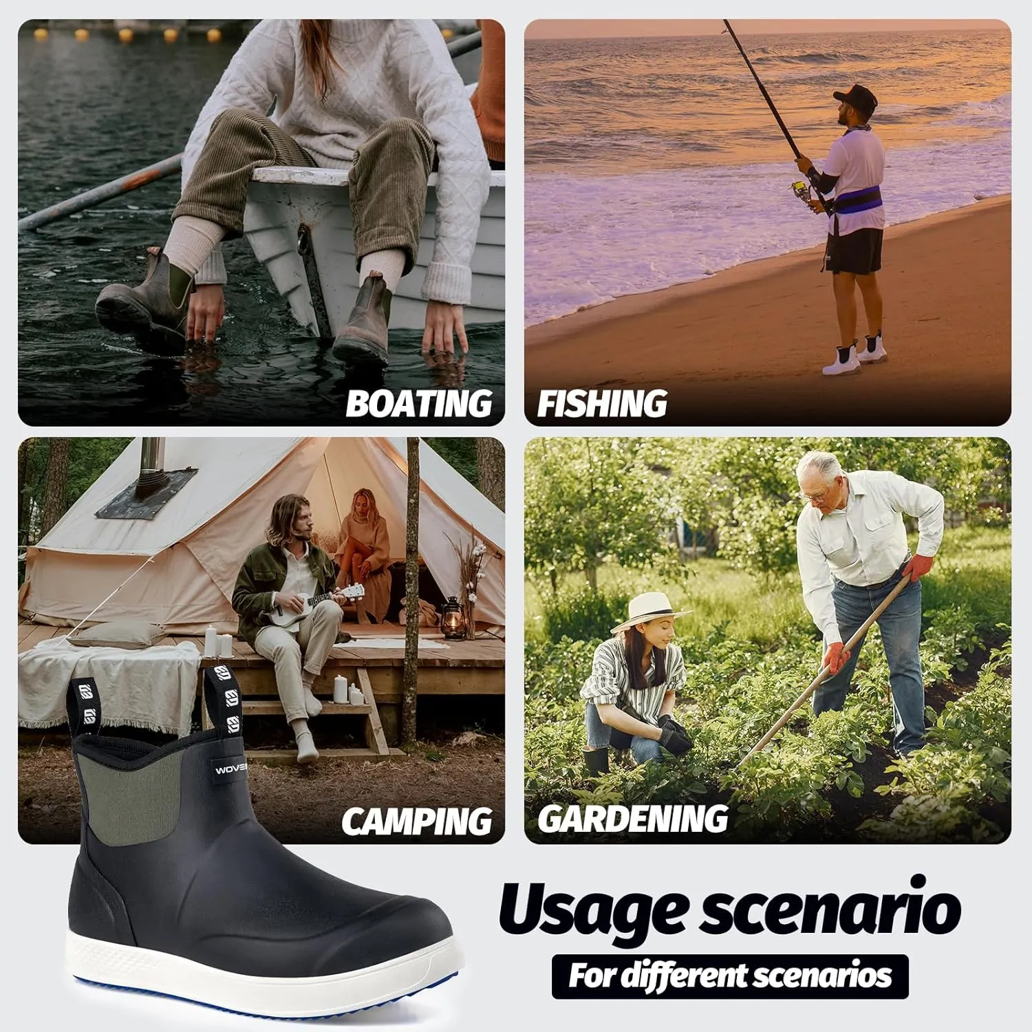 WOVENPAK Deck Boots for Men, Rain Boots Men, Waterproof Fishing Boots, Mens Deck Boots, Anti-slip Rubber Work Ankle Rain Boots Shoes for Outdoor Fishing, Boating, Size 6-13