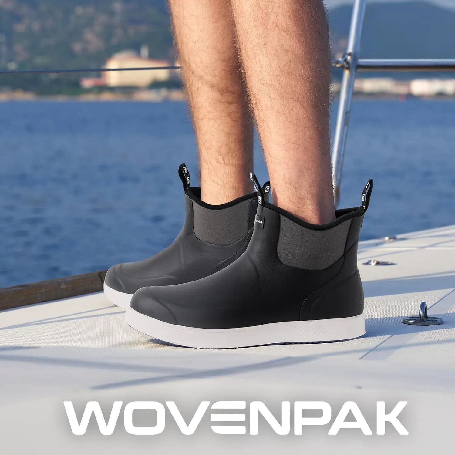 WOVENPAK Deck Boots for Men, Rain Boots Men, Waterproof Fishing Boots, Mens Deck Boots, Anti-slip Rubber Work Ankle Rain Boots Shoes for Outdoor Fishing, Boating, Size 6-13
